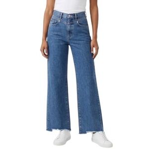 SLVRLAKE Grace High Rise Wide Leg Jeans Blue Raw Hem Size 26